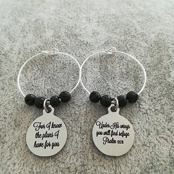 Christian Bible Verse Scripture Hoop Earrings - Picture 2 of 2